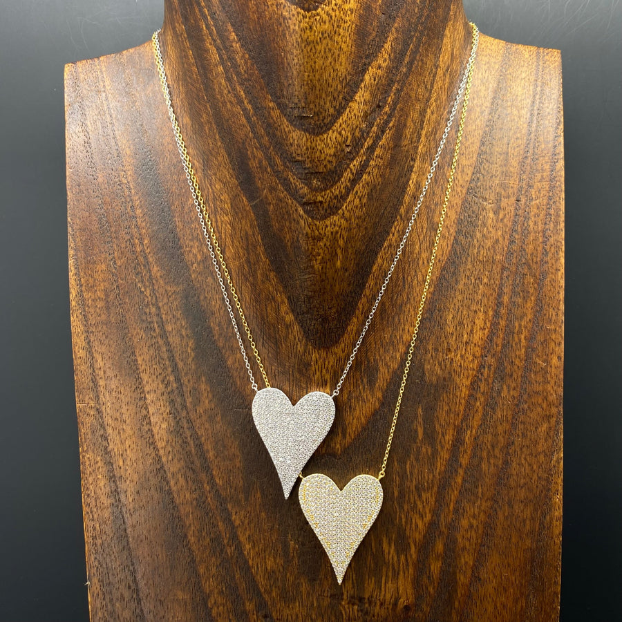 Large pavé cz heart necklace - sterling silver, gold vermeil