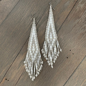 Seed bead extra long fringe earrings