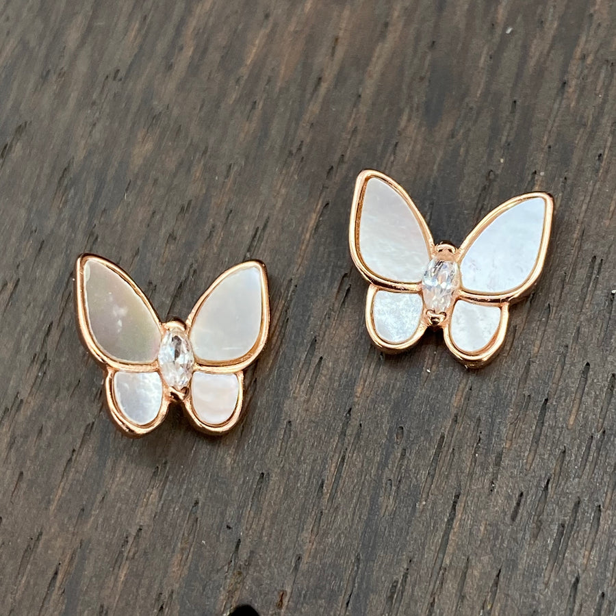Mother-of-pearl butterfly stud earrings - silver, gold, rose gold