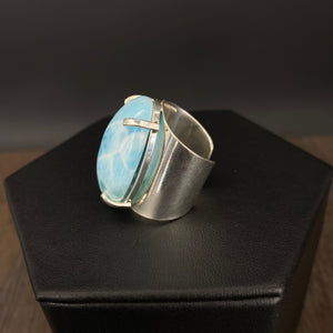 Larimar cuff ring - silver tone