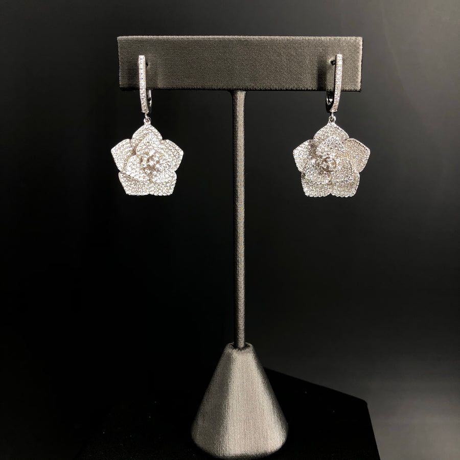 Pavé cz 3D pansy earrings