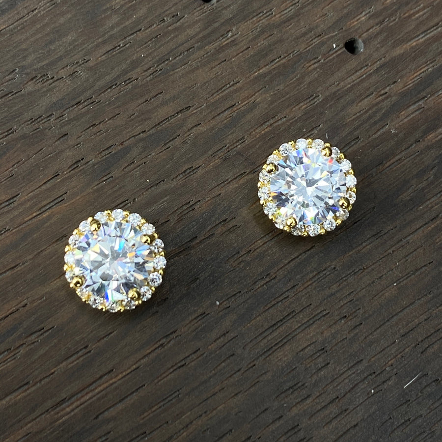 Brilliant cz halo stud earrings - silver, gold, rose gold