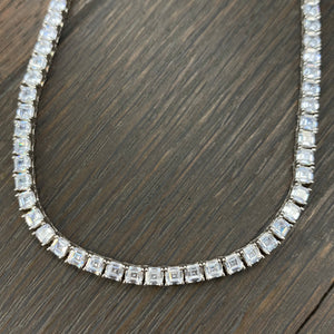 Asscher cut cz tennis necklace - sterling silver