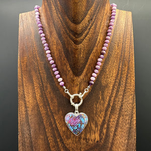 Hand-knotted amethyst with purple/blue copper turquoise necklace - silver