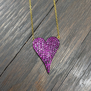 Medium pavé cz heart necklace - gold vermeil