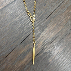 Infinity lariat with spear drop - brushed gold