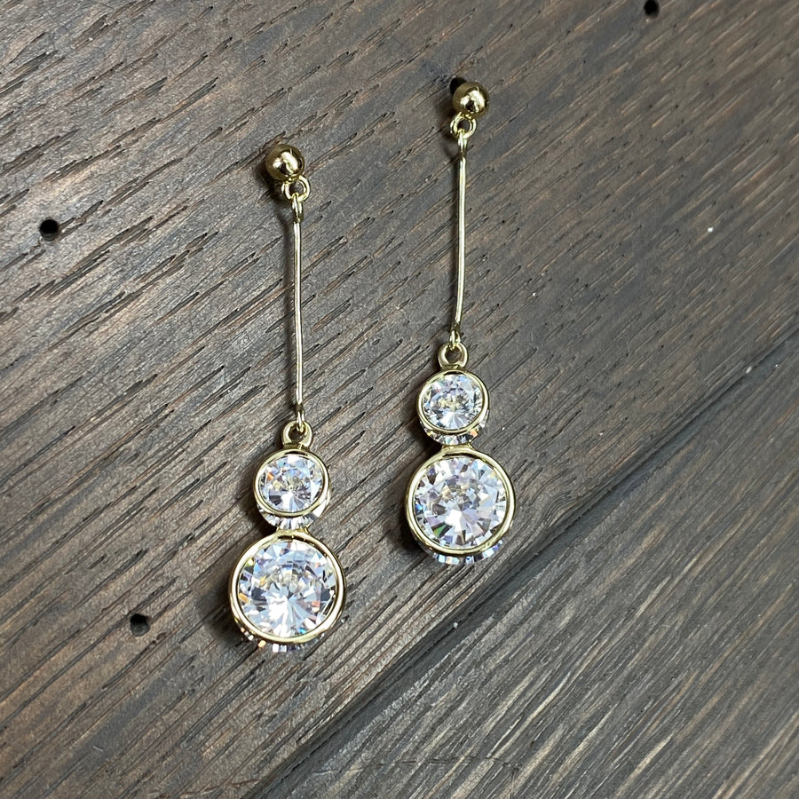 Double cz dangle earring- silver, gold