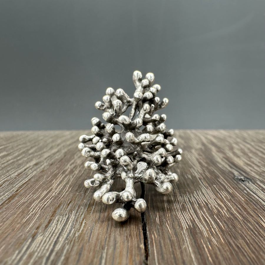 Beaded "branch coral" ring - antique silver