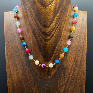 Multi agate beaded layering necklace - gold