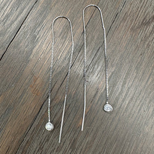 Bezel CZ solitaire threader earrings - sterling silver, gold vermeil