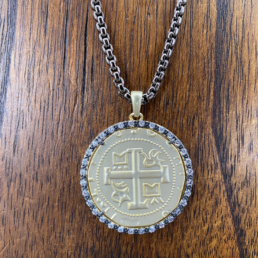 Large coin necklace - gunmetal, brushed gold