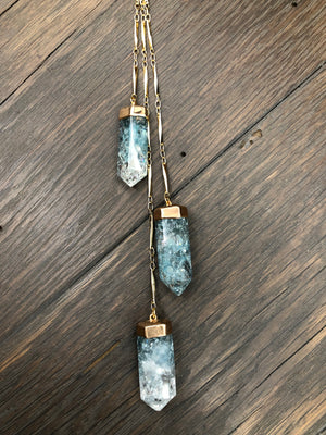 Seafoam crackle quartz “Waterfall” lariat necklace