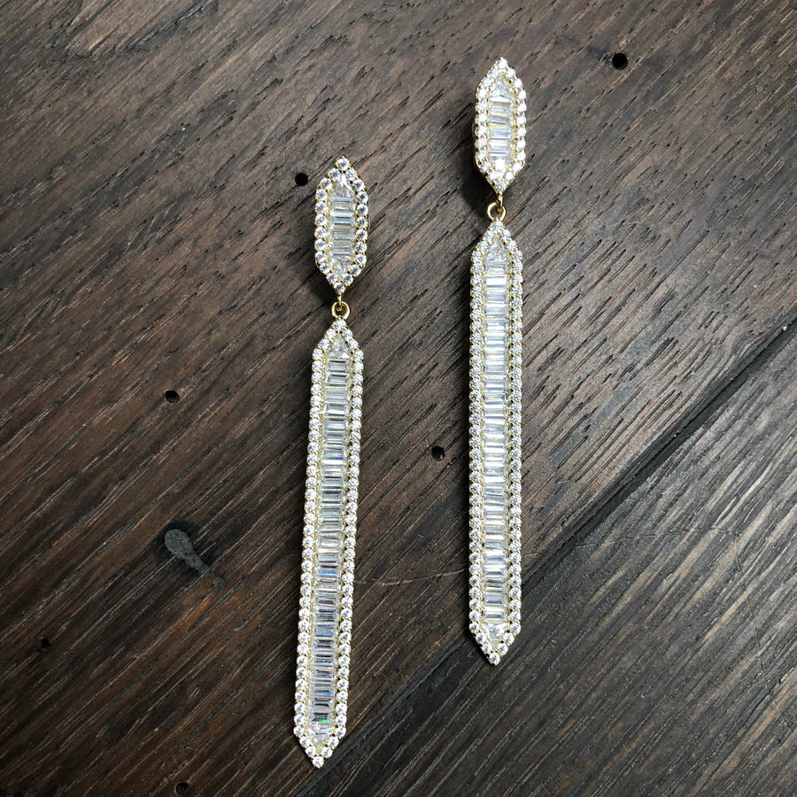 Art Deco baguette row bar earrings