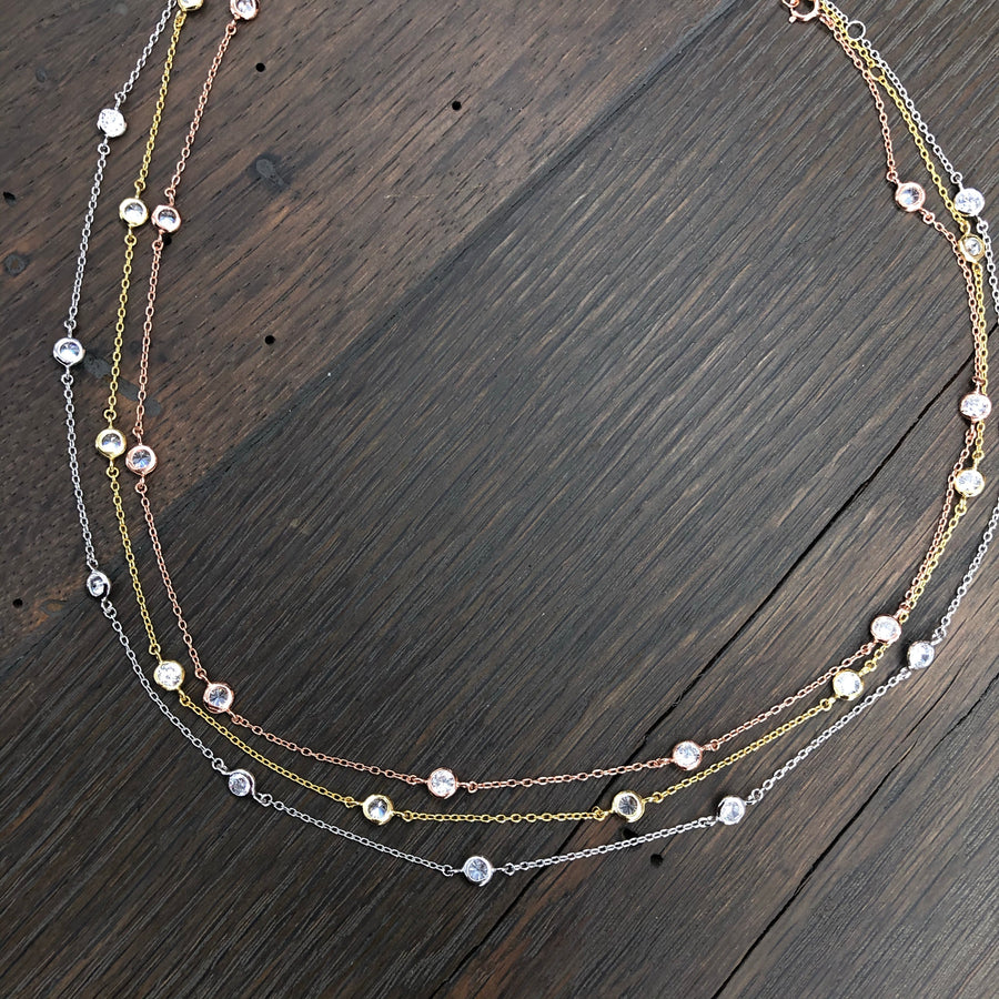 Dainty bezel cz layering necklace