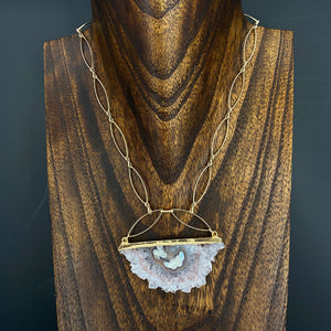 Amethyst/jasper stalactite half metal marquis necklace - gold