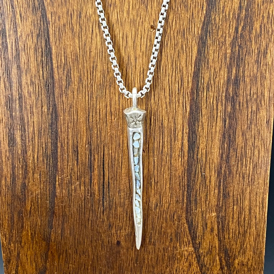 Rocker chic mother of pearl spear necklace - antique silver, brass
