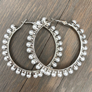 Large faux pearl trimmed hoops - silver, gold