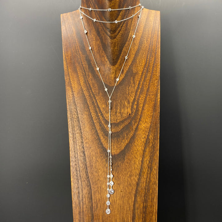 Bezel cz lariat necklace - sterling silver