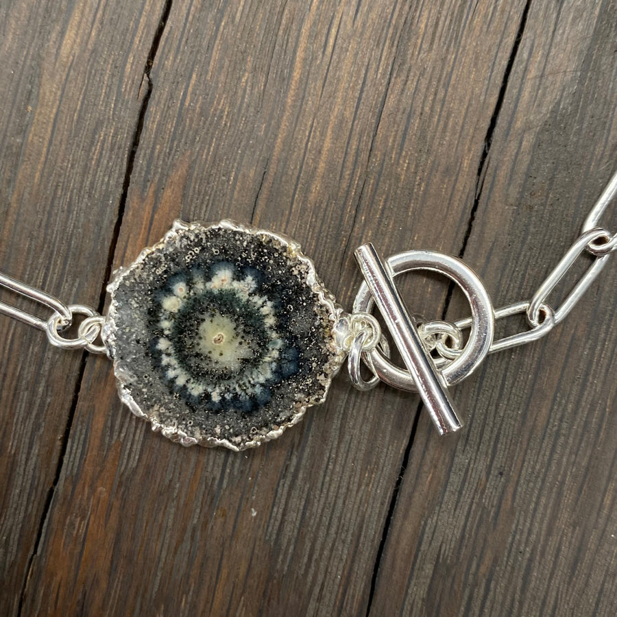 Wrap and Toggle extra length small stalactite slice necklace - silver