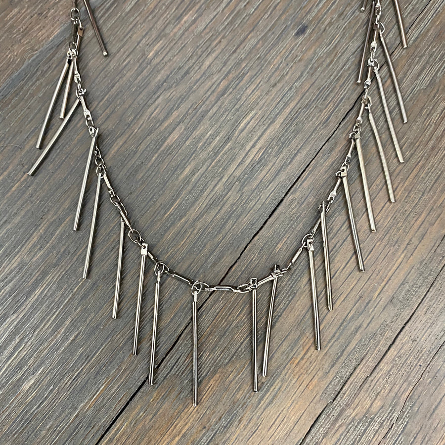 Fringe layering necklace - gunmetal silver gold