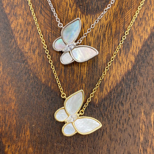 Mother-of-pearl tilted butterfly layering necklace