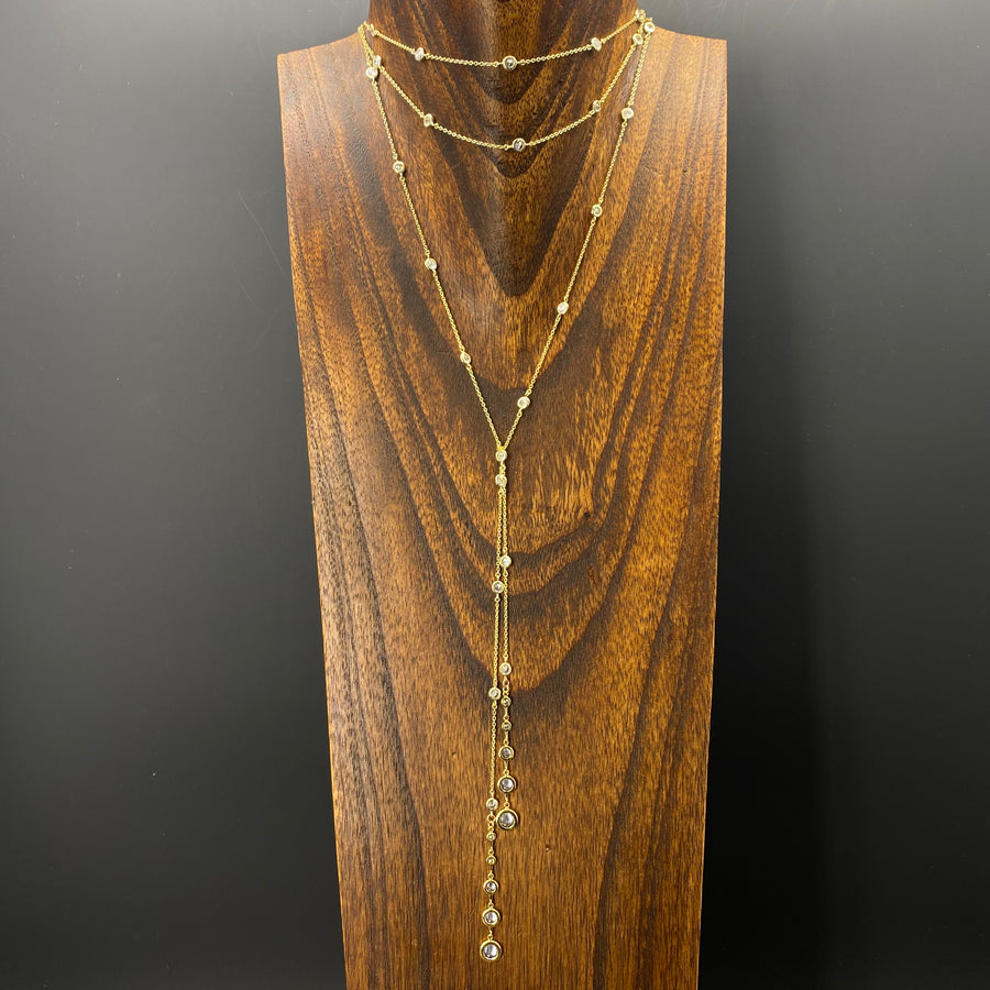 Bezel cz lariat necklace - sterling silver