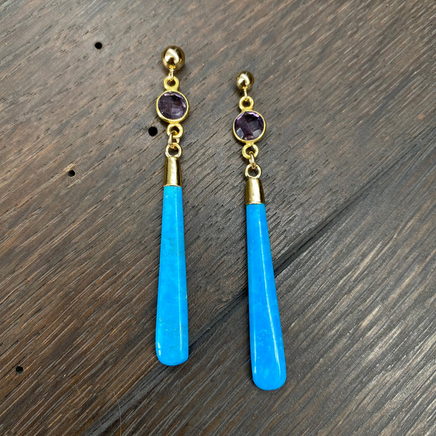 Turquoise and stone drop earring - gold