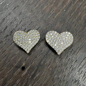Small pavé cz heart stud earring - Sterling silver, gold vermeil