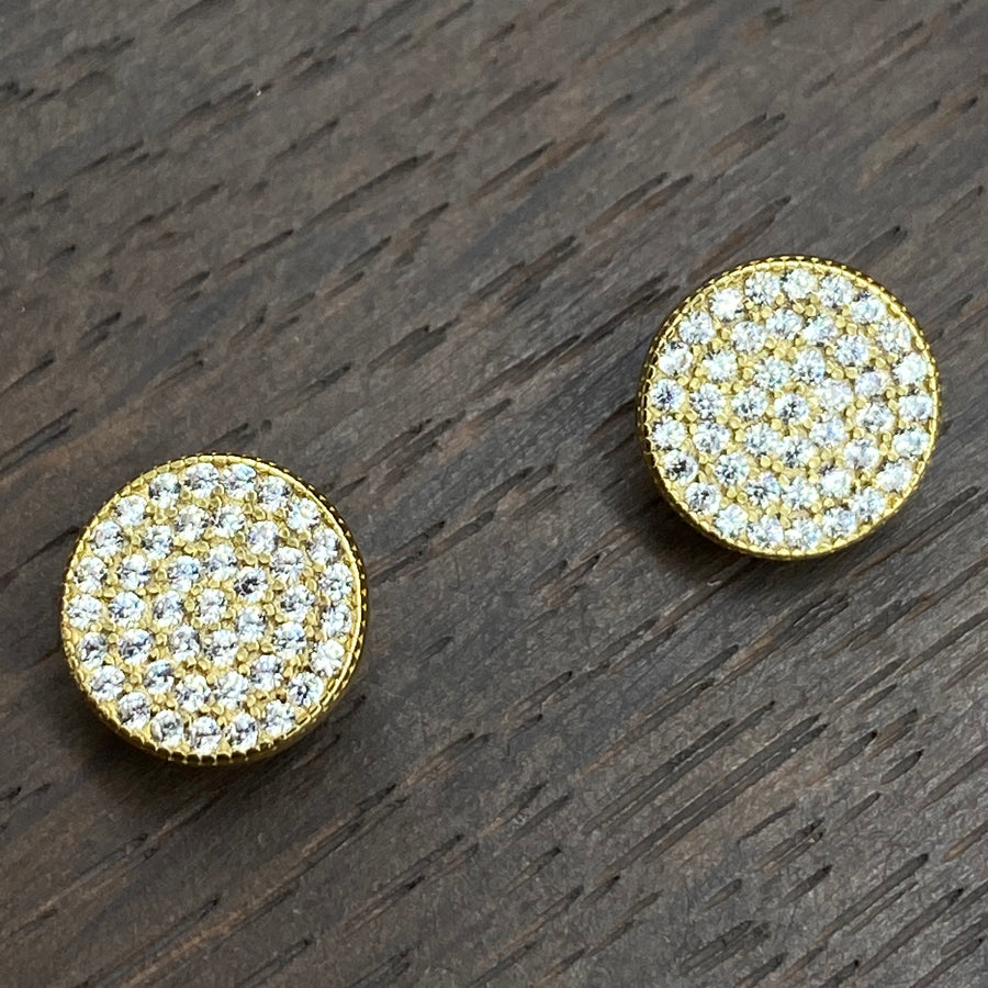 Sterling silver pavé cz disc stud earring - silver, gold, rose gold, gunmetal