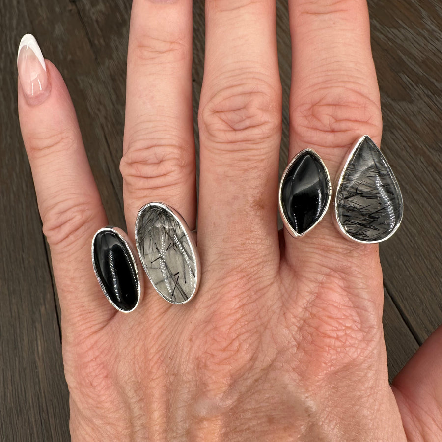 Onyx + Rutilated Quartz ring - sterling silver