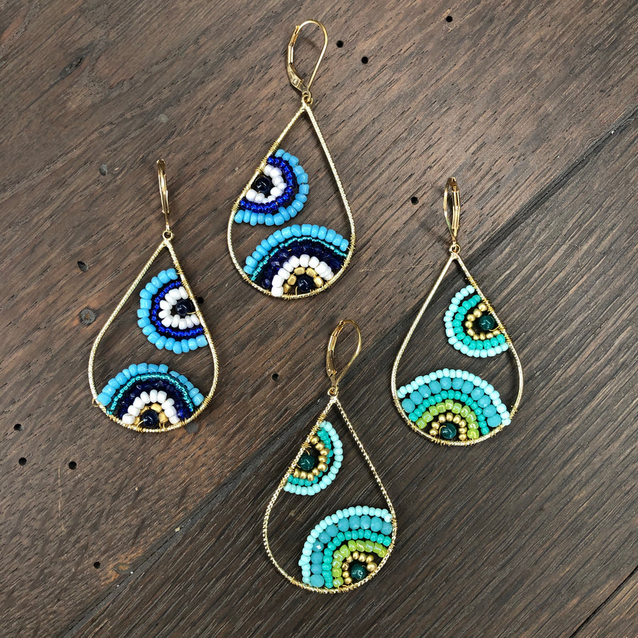 Paisley pattern seed bead teardrop earrings