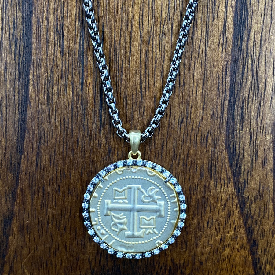 Large coin necklace - gunmetal, brushed gold