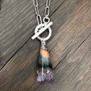 Wrap and toggle amethyst cone pendant - silver