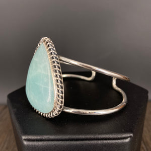 Amazonite statement cuff with silver beading - sterling silver