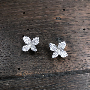 Tiny pavé cz 3D flower stud earrings