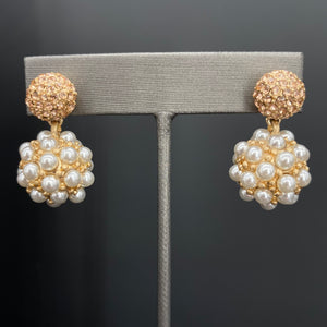Faux pearl cluster dangle earrings - rose gold