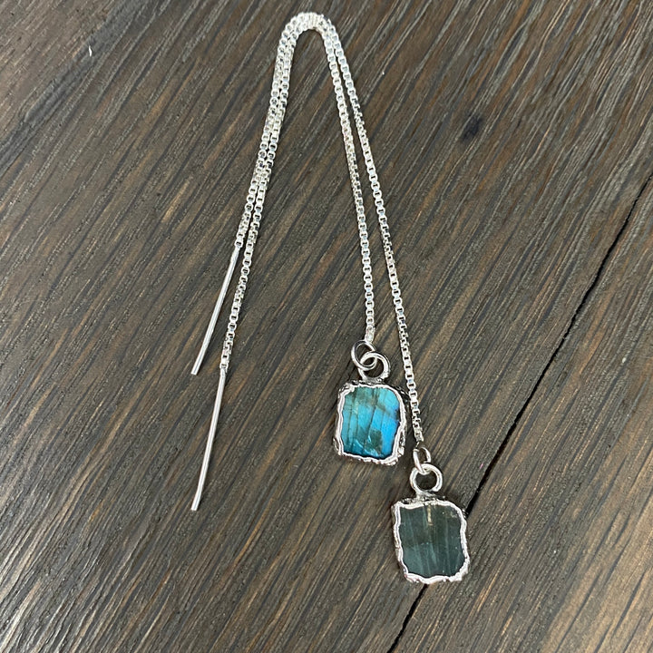 Gemstone free form tab thread earrings - sterling silver