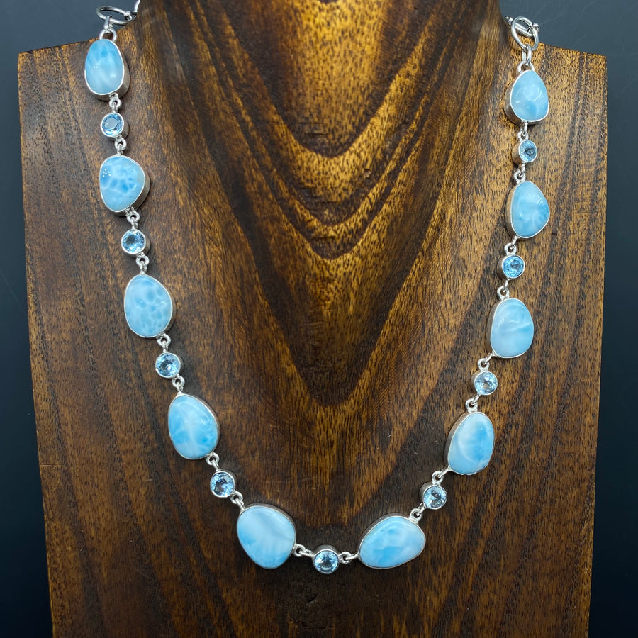 Larimar and blue topaz necklace - sterling silver