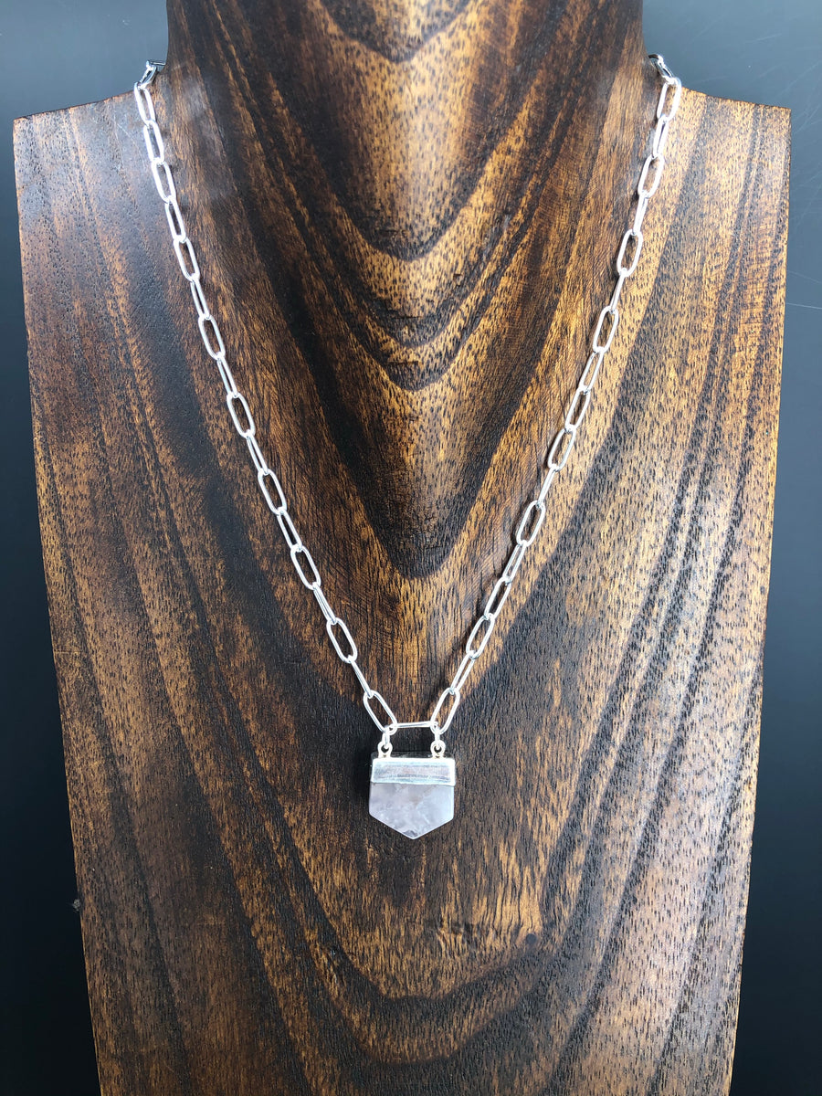 Rose quartz chunky pendant necklace
