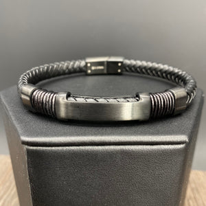 Braided vegan leather “H” accent bracelet - gunmetal