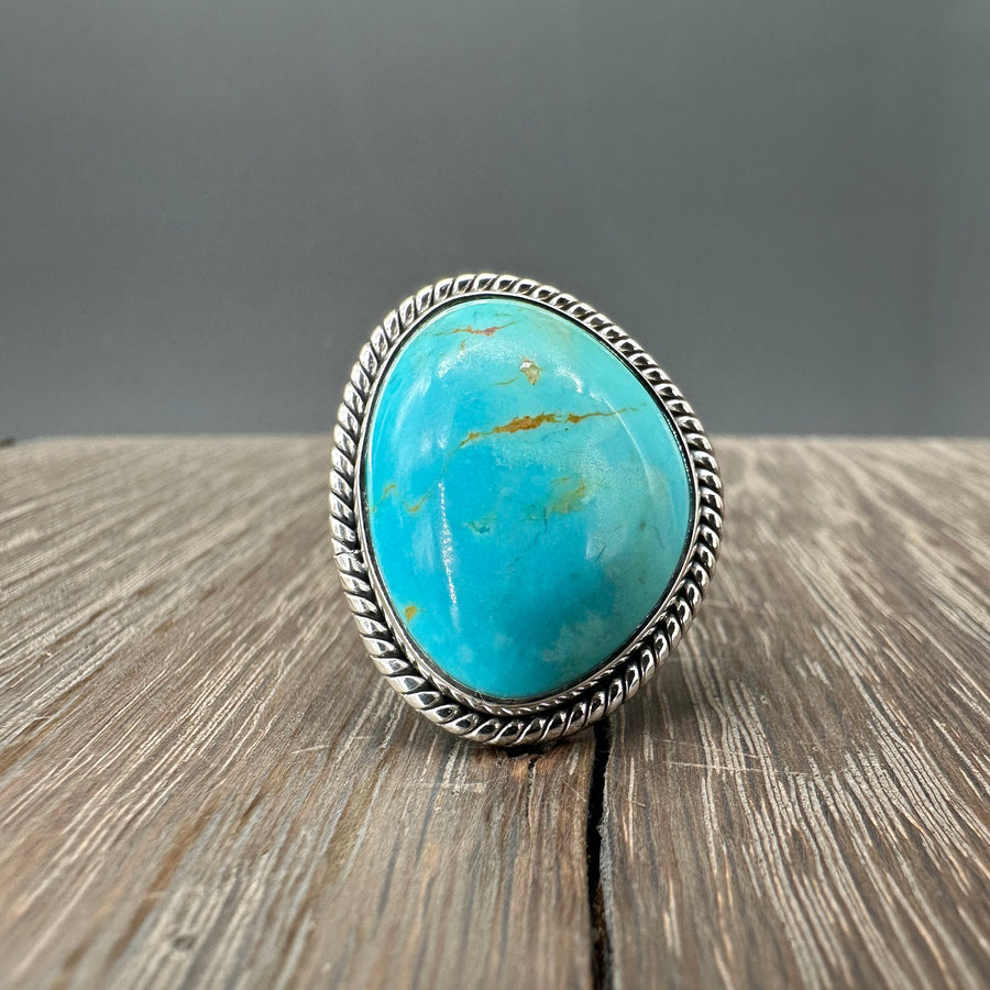 Beaded Trimmed turquoise rings - sterling silver