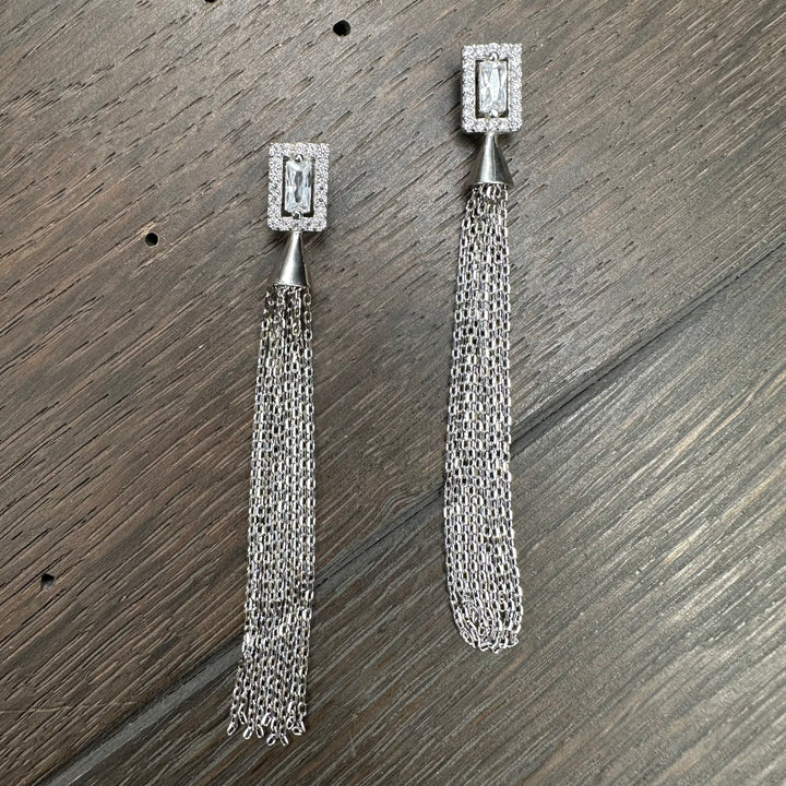 Pavé trimmed cz post with sterling silver tassel - sterling silver