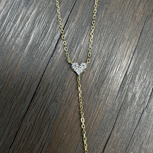 Three cz heart Y necklace with pavé bar - Sterling silver, gold vermeil