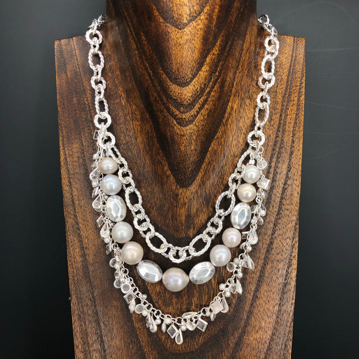 Multi strand freshwater pearl accent charm necklace