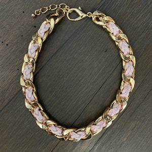 Braided leather/suede woven chain necklace - silver, gold