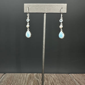 Larimar + freshwater pearl + blue topaz earrings - sterling silver