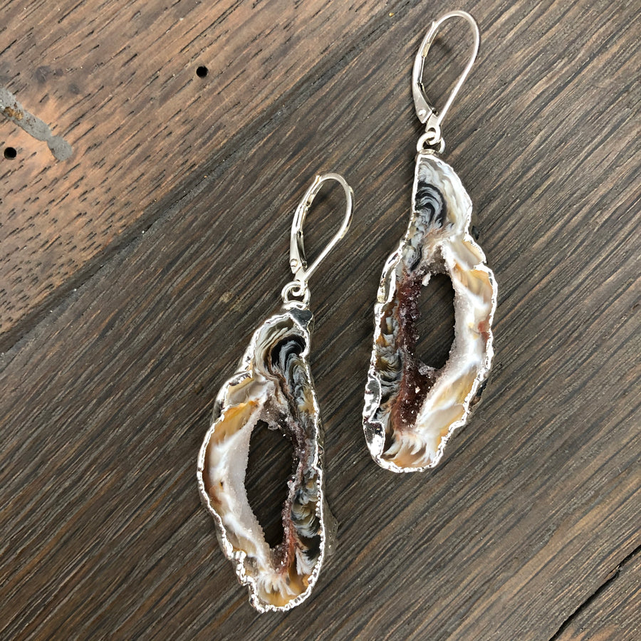 Extra quality oco geode slice earrings - silver