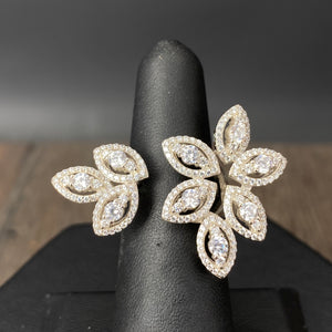 Marquis cz with halos open top petal ring - sterling and gold
