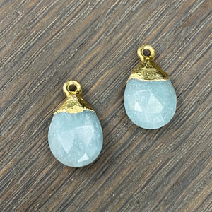 Gemstone drop thread earrings - gold