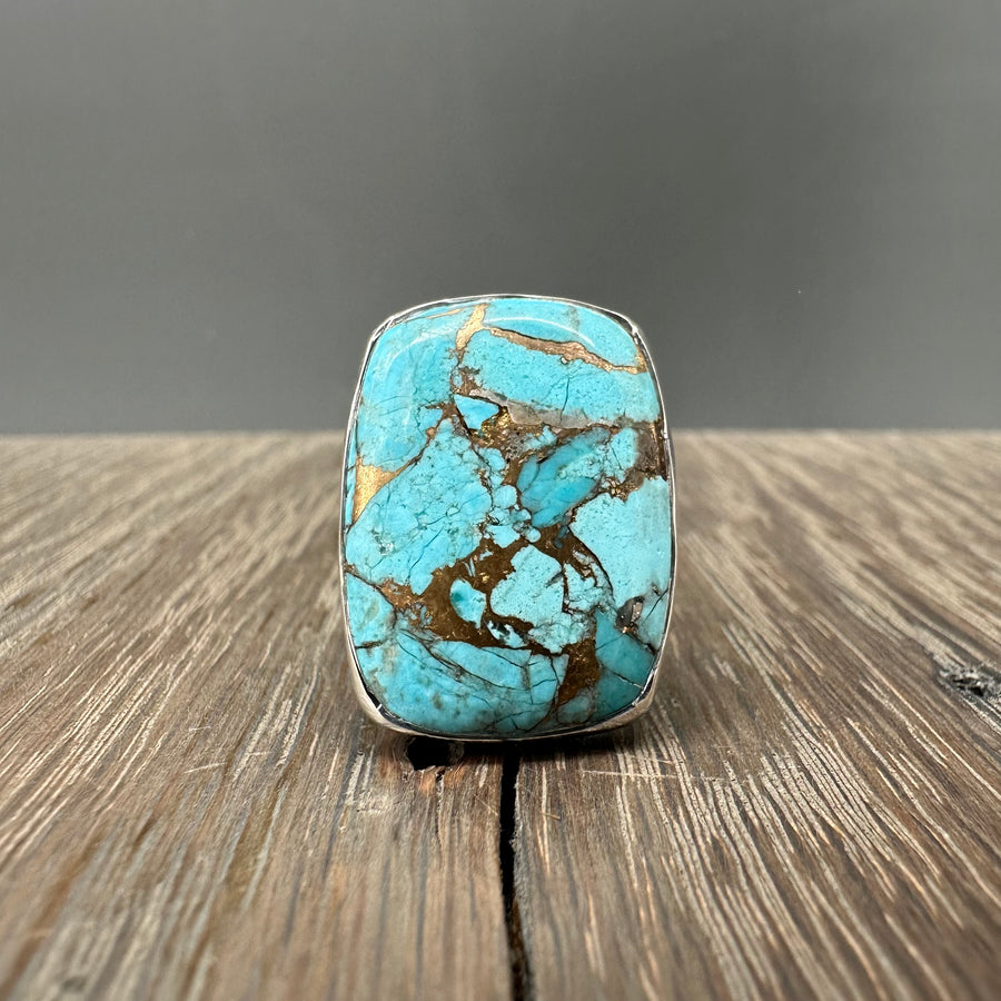 Copper turquoise statement ring - sterling silver